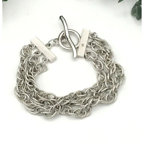 Vintage Style Silver Multi-Strand Twisted Chain Bracelet With Toggle Clasp - Picture 5 of 9